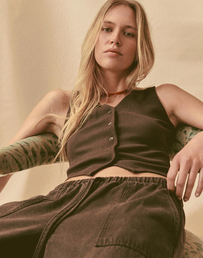 Ribbed V-Neck Vest Dark Brown | Madewell