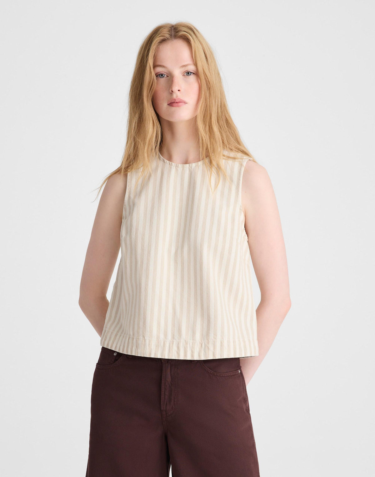 Denim Boxy Shell Top Khaki Sand Stripe | Madewell