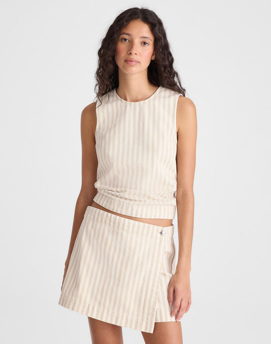 Denim Wrap Mini Skort Khaki Sand Stripe | Madewell