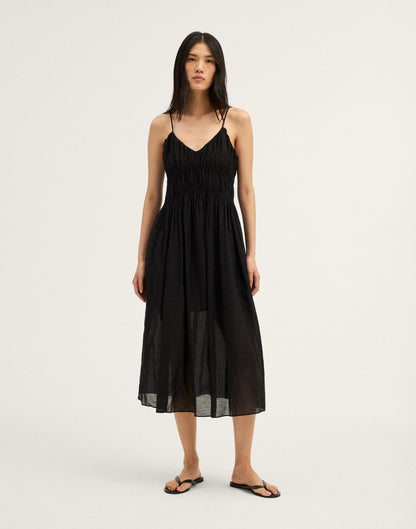 Ruched V-Neck Sleeveless Maxi Dress Jet Black | Madewell