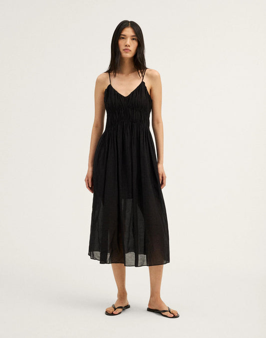 Ruched V-Neck Sleeveless Maxi Dress Jet Black | Madewell