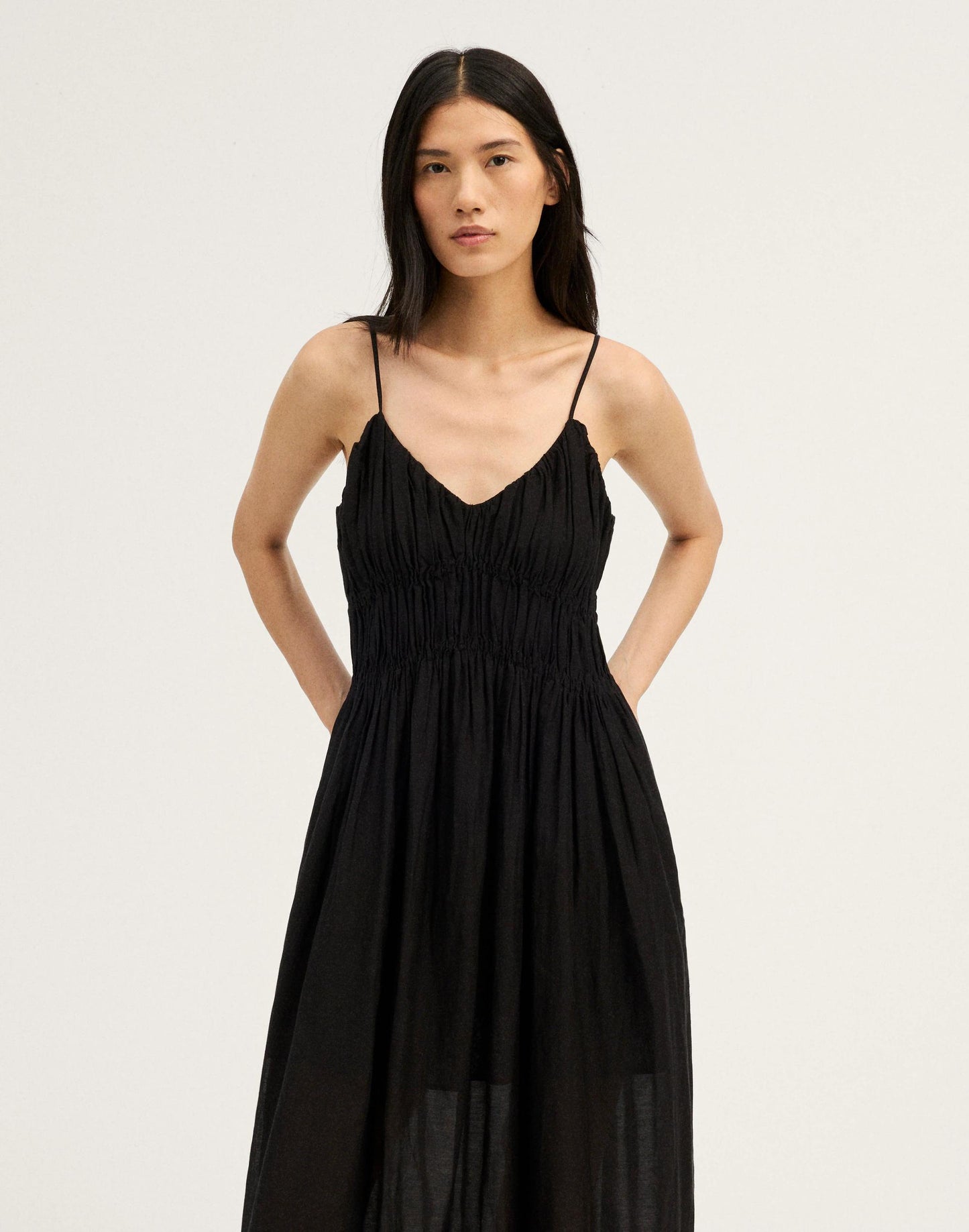 Ruched V-Neck Sleeveless Maxi Dress Jet Black | Madewell