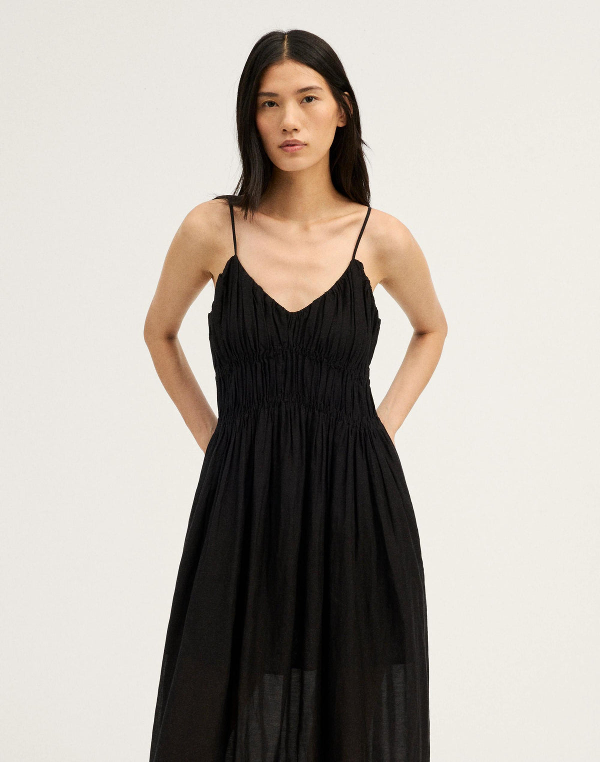 Ruched V-Neck Sleeveless Maxi Dress Jet Black | Madewell