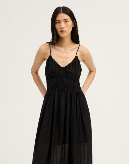 Ruched V-Neck Sleeveless Maxi Dress Jet Black | Madewell