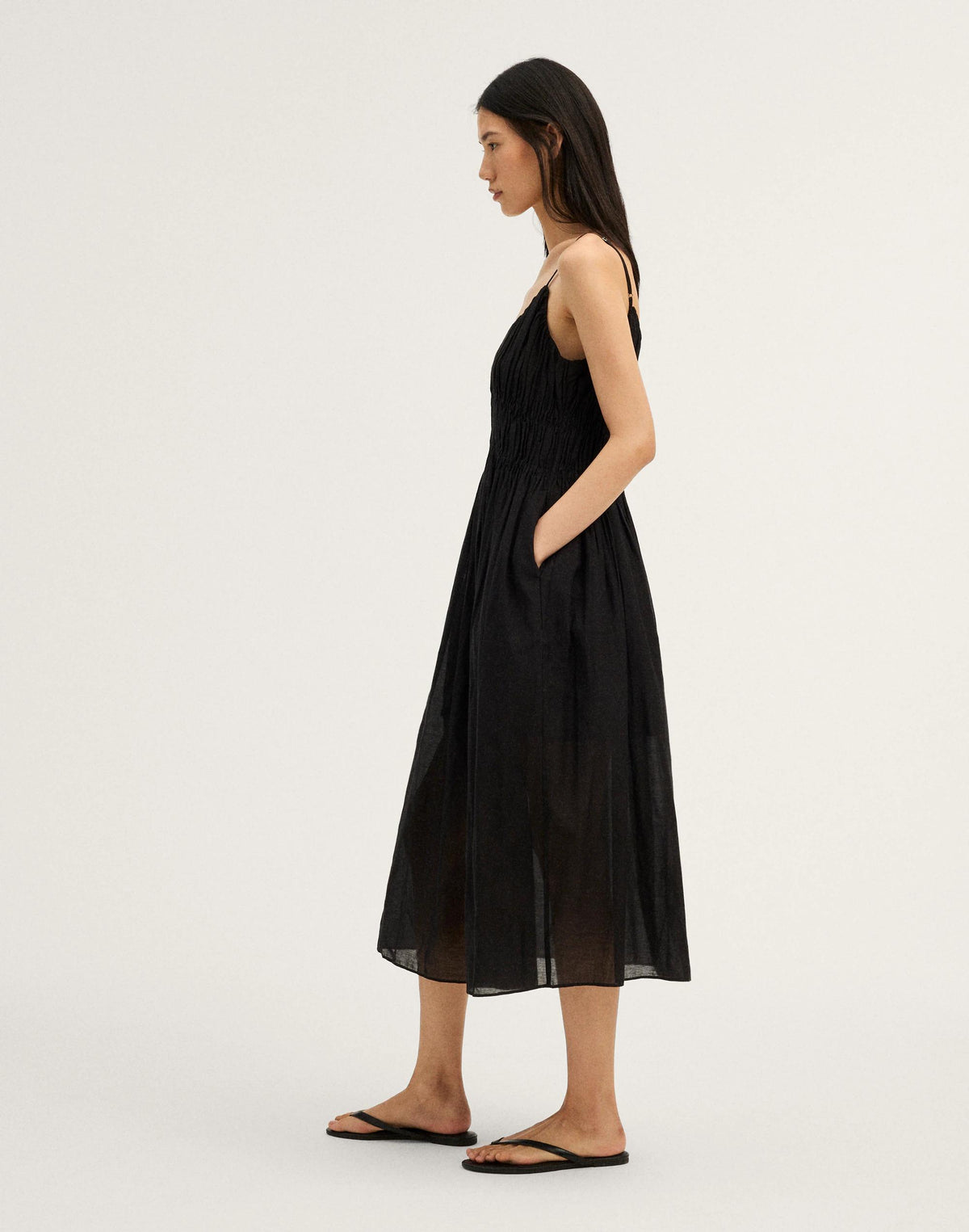 Ruched V-Neck Sleeveless Maxi Dress Jet Black | Madewell
