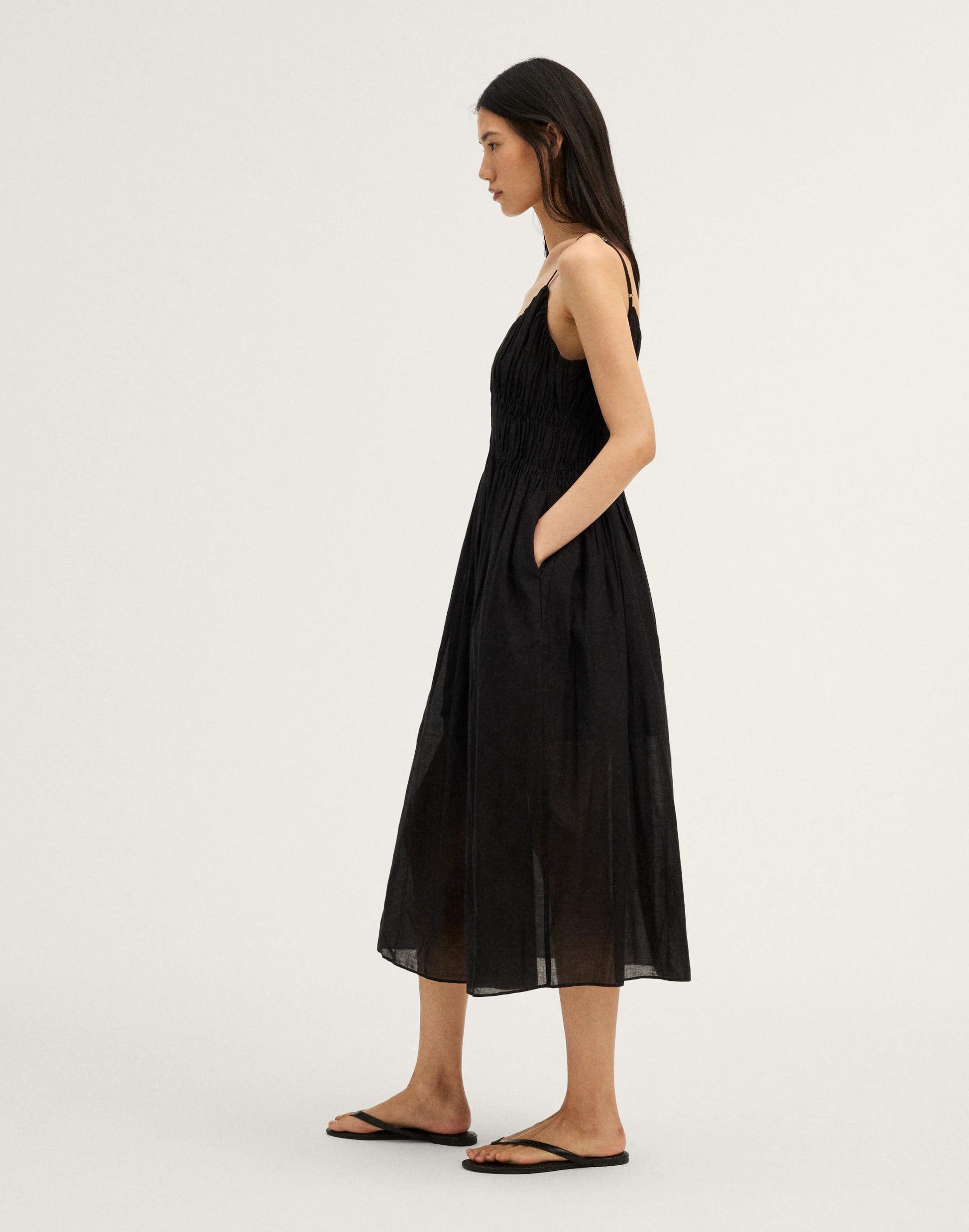 Ruched V-Neck Sleeveless Maxi Dress Jet Black | Madewell
