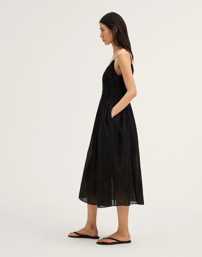 Ruched V-Neck Sleeveless Maxi Dress Jet Black | Madewell