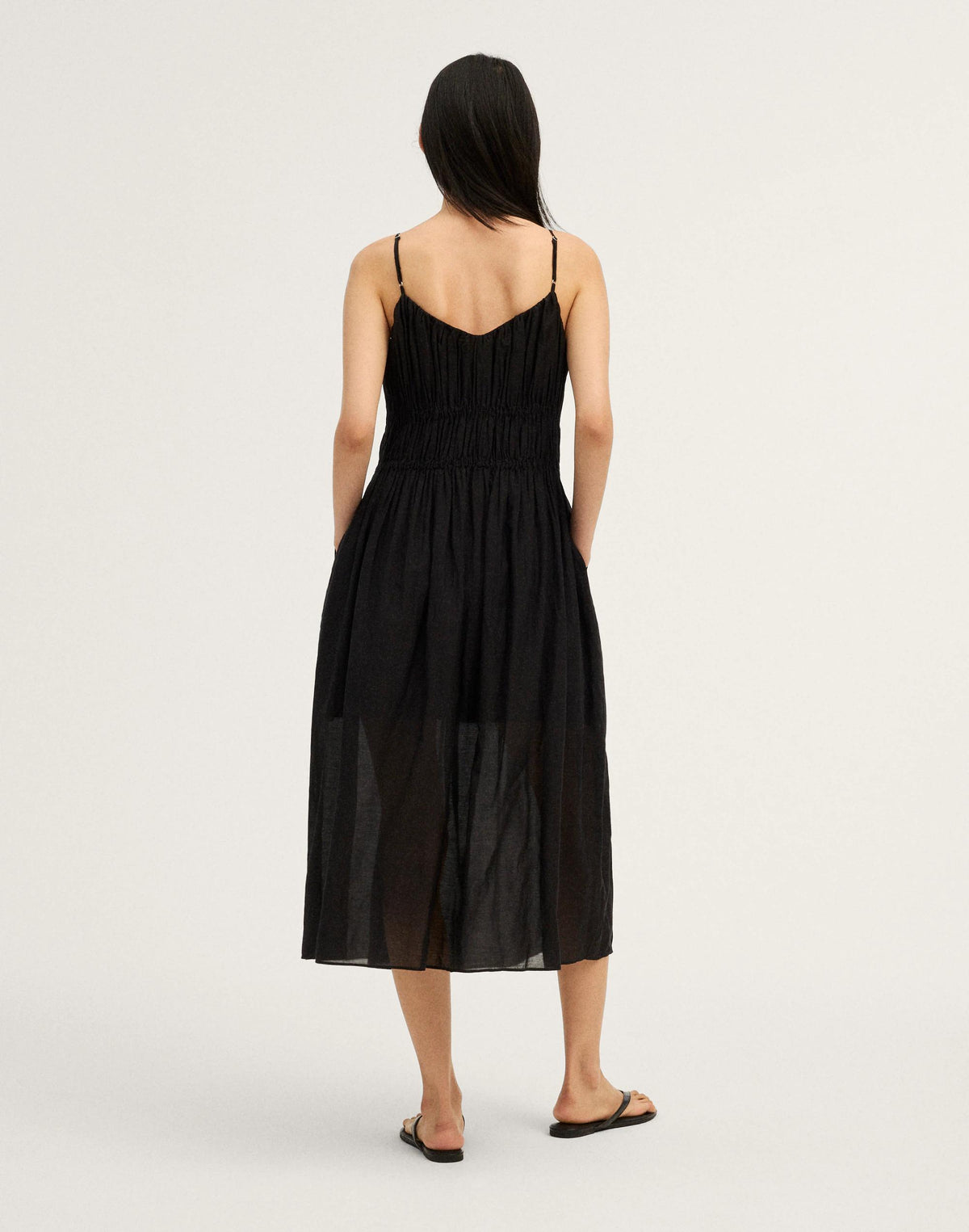 Ruched V-Neck Sleeveless Maxi Dress Jet Black | Madewell