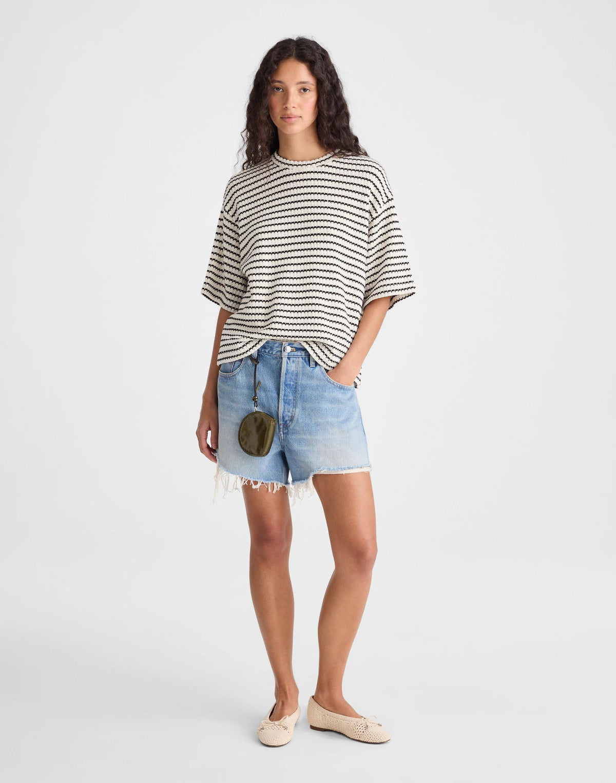 The Boxy Crop Tee in Allday Jersey Ivory And Black Tuck Stitch | Madewell