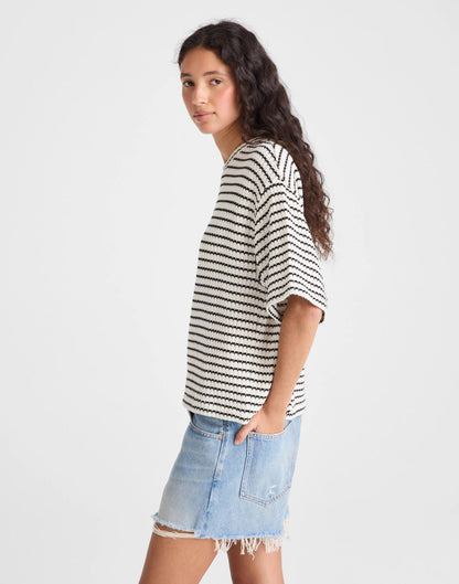 The Boxy Crop Tee in Allday Jersey Ivory And Black Tuck Stitch | Madewell