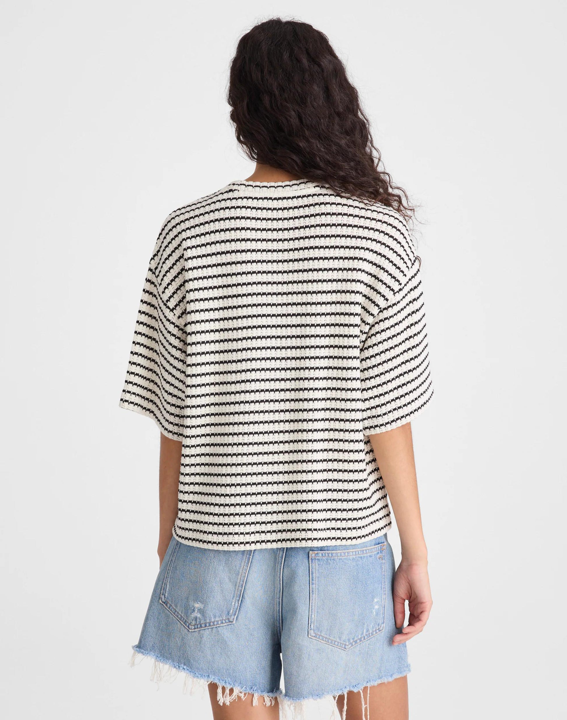 The Boxy Crop Tee in Allday Jersey Ivory And Black Tuck Stitch | Madewell
