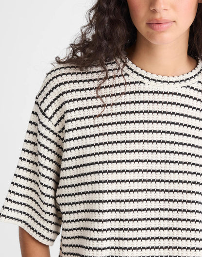 The Boxy Crop Tee in Allday Jersey Ivory And Black Tuck Stitch | Madewell