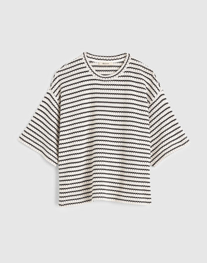 The Boxy Crop Tee in Allday Jersey Ivory And Black Tuck Stitch | Madewell