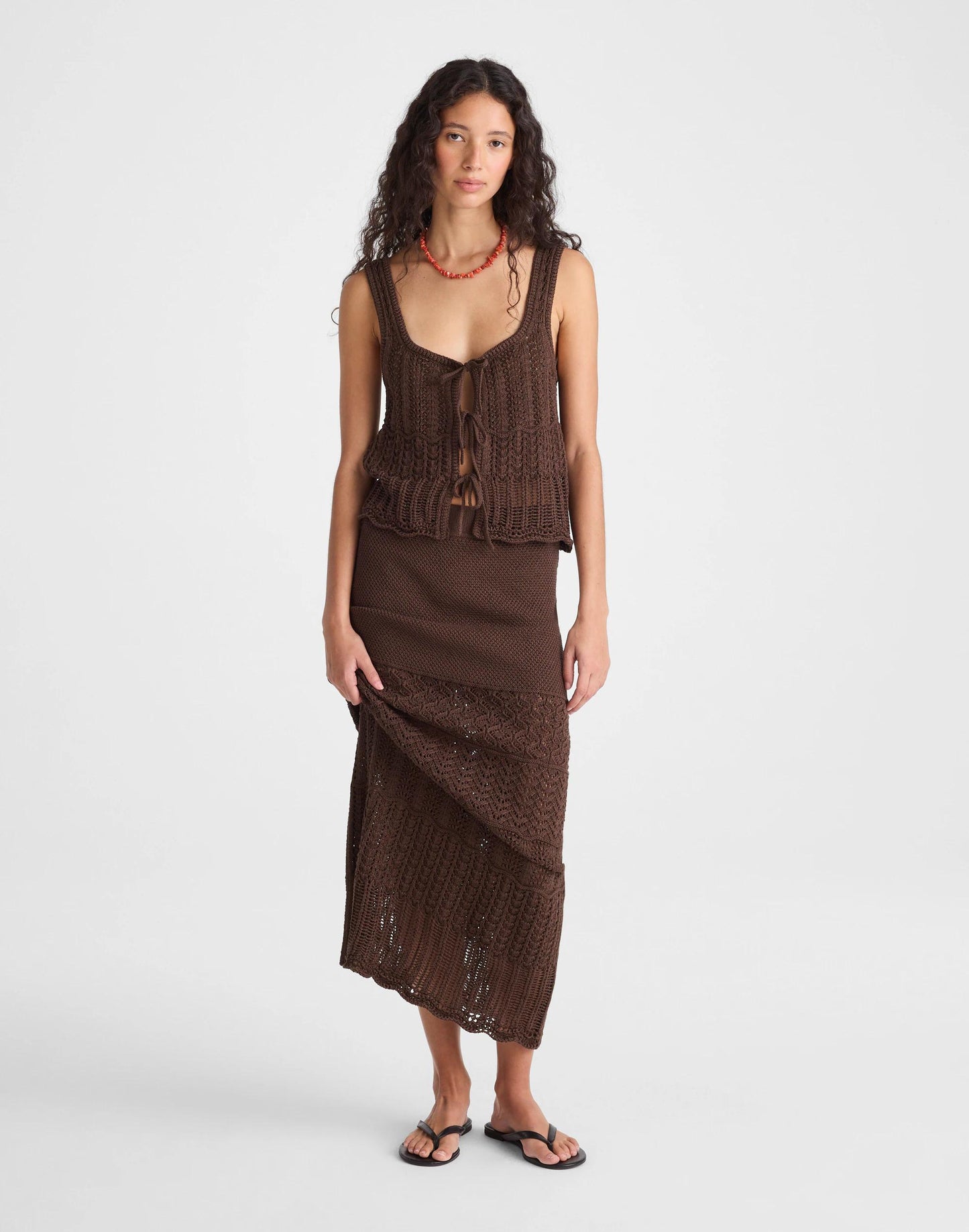 Pointelle-Stitch Tie-Front Sweater Tank in 100% Cotton Dark Brown | Madewell