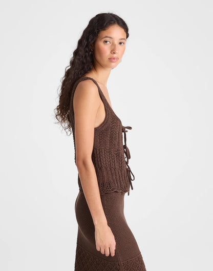 Pointelle-Stitch Tie-Front Sweater Tank in 100% Cotton Dark Brown | Madewell