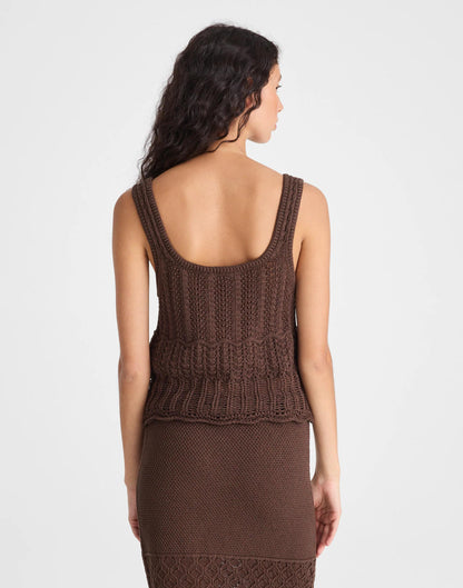 Pointelle-Stitch Tie-Front Sweater Tank in 100% Cotton Dark Brown | Madewell