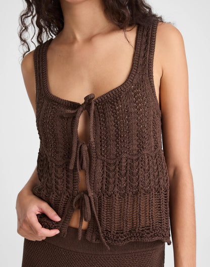 Pointelle-Stitch Tie-Front Sweater Tank in 100% Cotton Dark Brown | Madewell