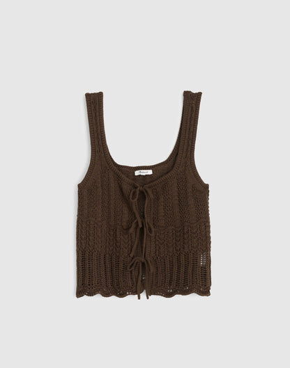 Pointelle-Stitch Tie-Front Sweater Tank in 100% Cotton Dark Brown | Madewell