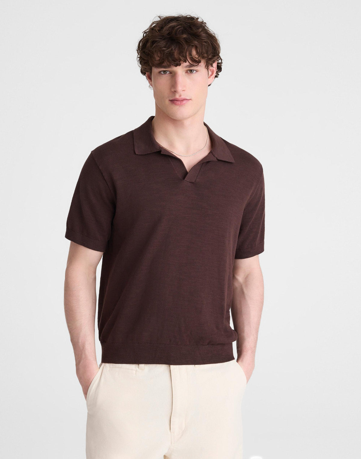 Johnny-Collar Sweater Polo in Slub Knit Cotton Coffee Bean | Madewell