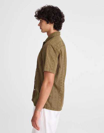 Camp-Collar Short-Sleeve Shirt in Embroidered Cotton Chateau Olive | Madewell