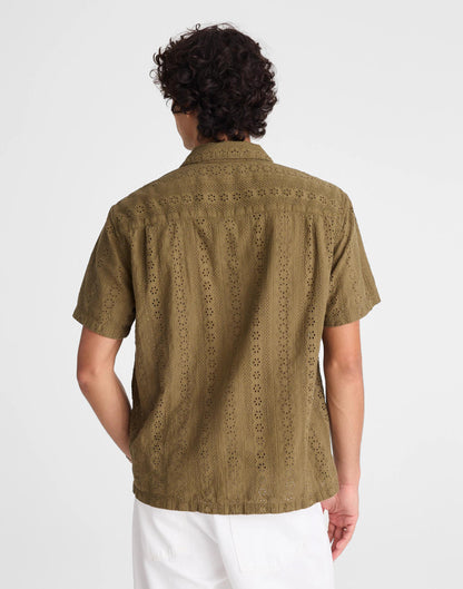 Camp-Collar Short-Sleeve Shirt in Embroidered Cotton Chateau Olive | Madewell