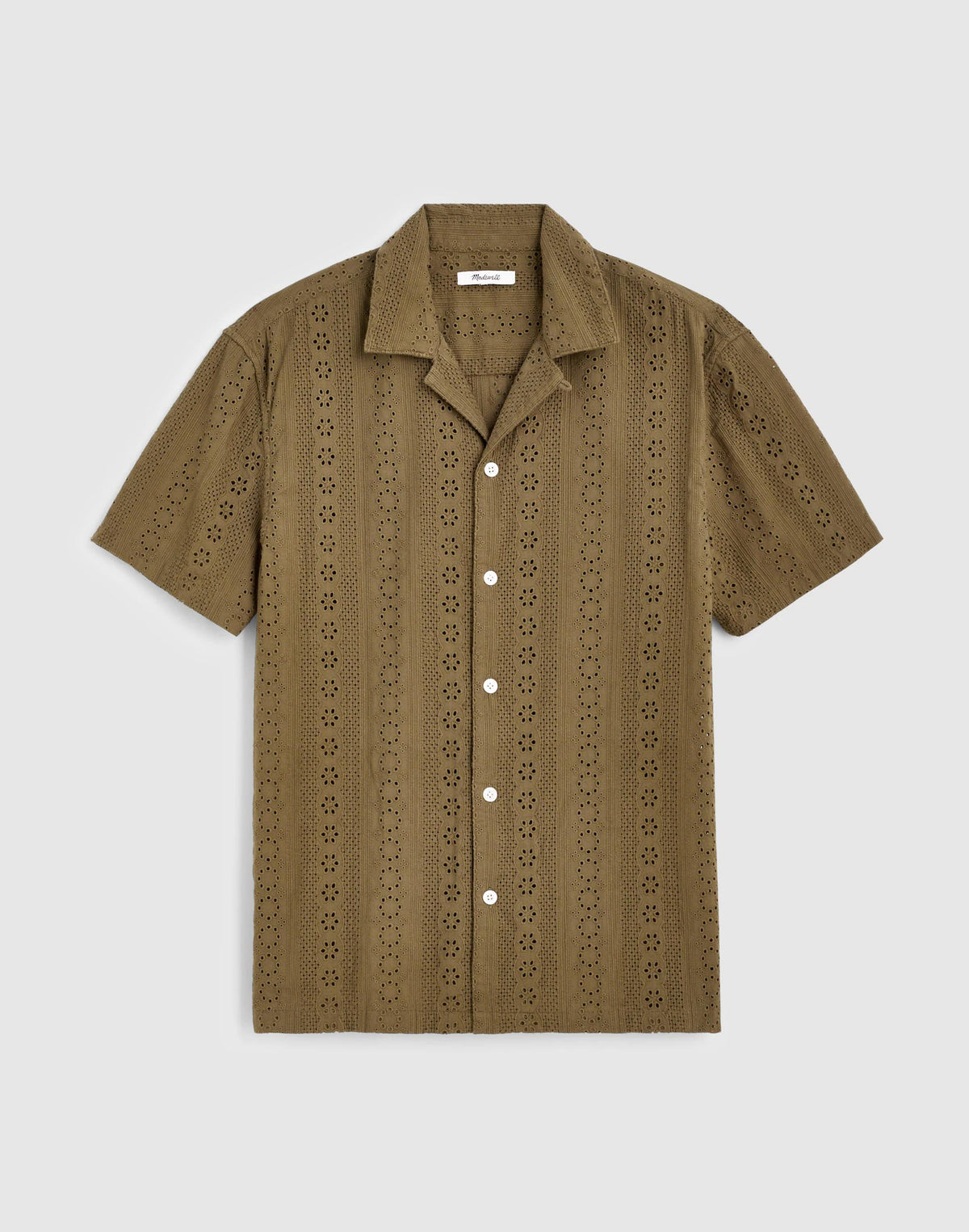 Camp-Collar Short-Sleeve Shirt in Embroidered Cotton Chateau Olive | Madewell