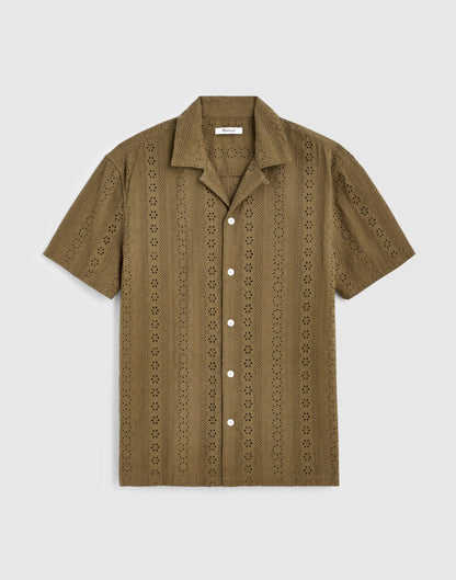 Camp-Collar Short-Sleeve Shirt in Embroidered Cotton Chateau Olive | Madewell