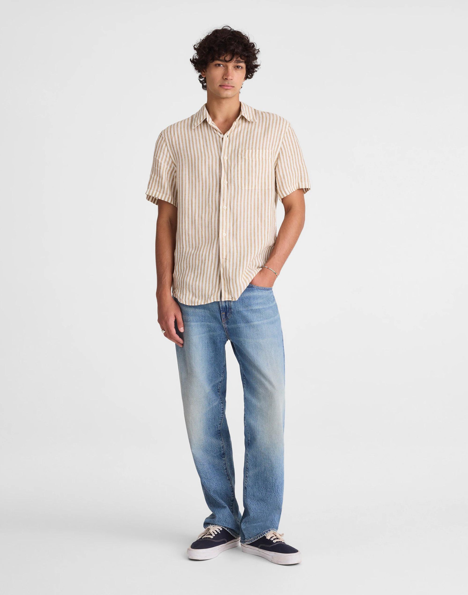 The Allday Short-Sleeve Shirt in Linen Golden Khaki | Madewell
