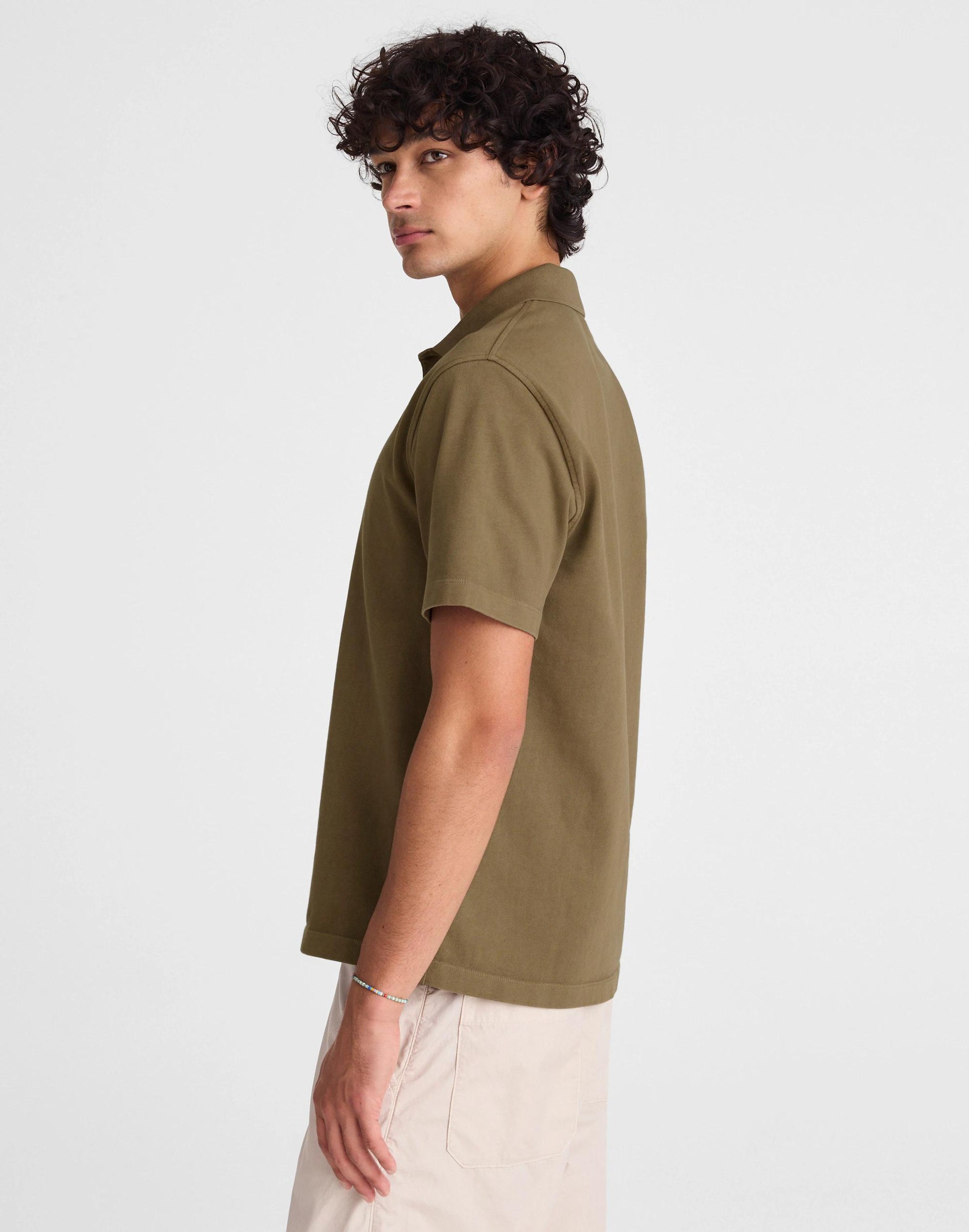 Short-Sleeve Compact-Knit Polo Olive Stone | Madewell