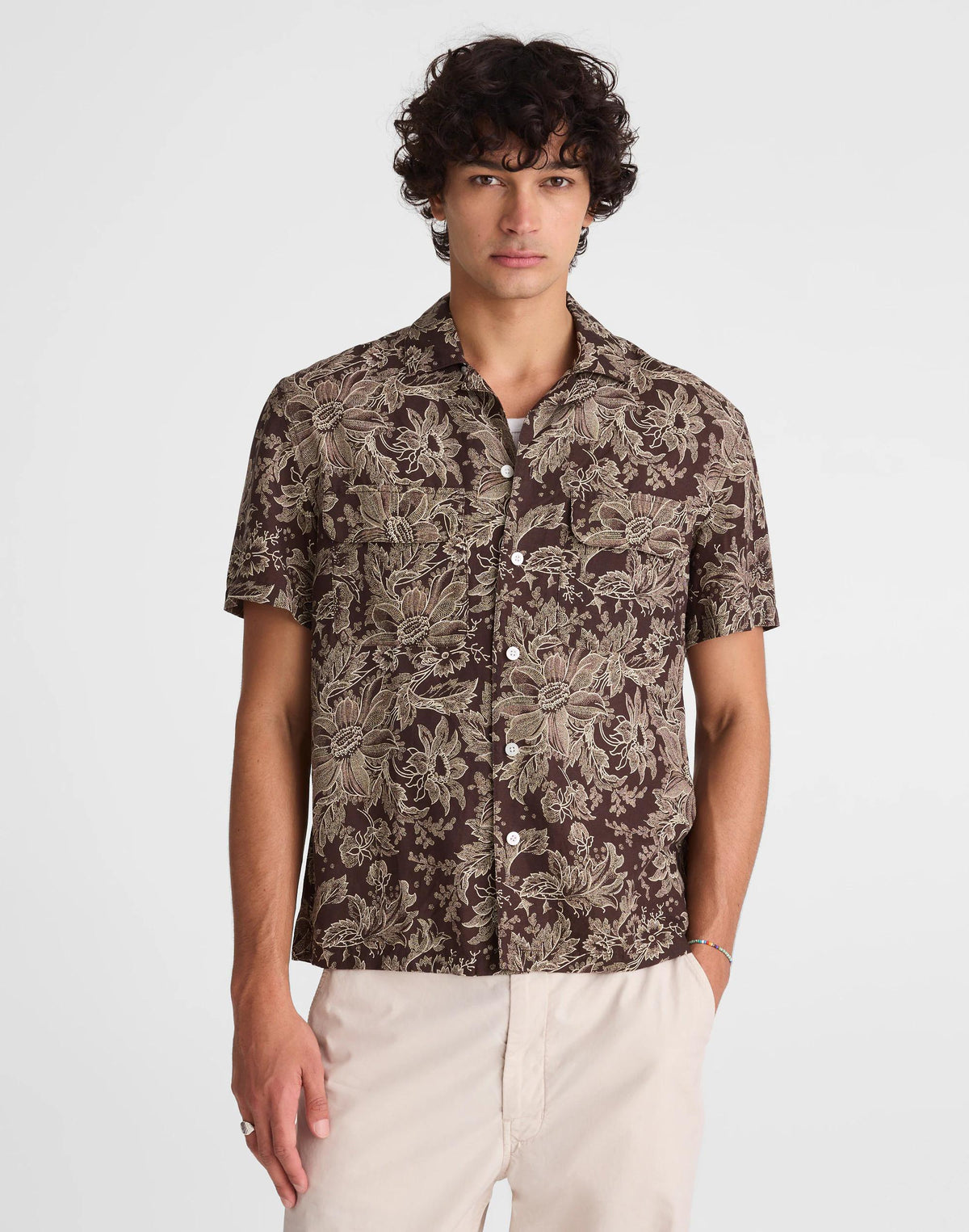 Short-Sleeve Camp Shirt in Archive Linen Blend Floral Stippled Toile Print | Madewell