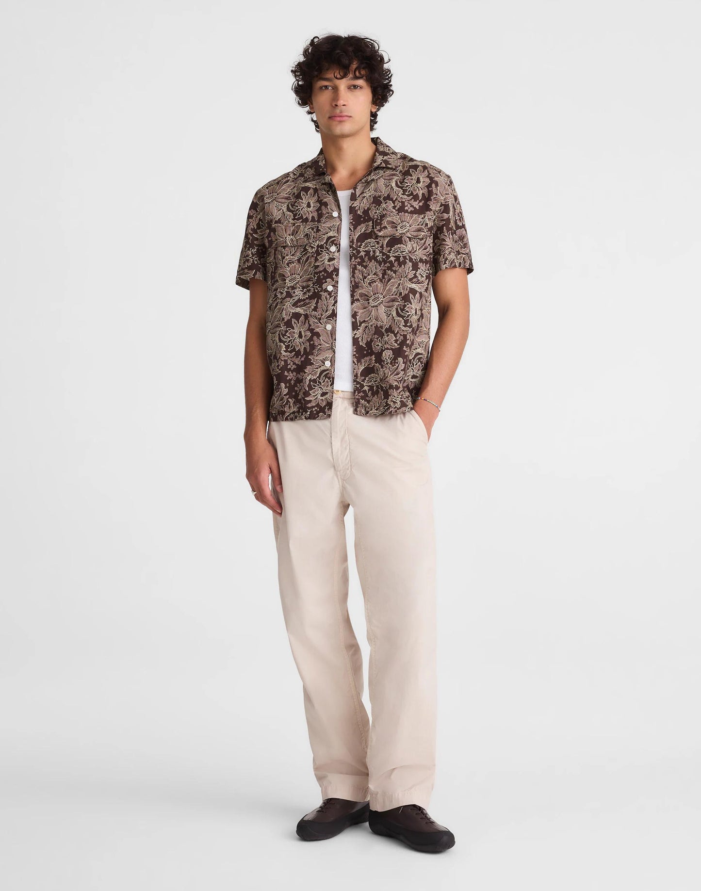 Short-Sleeve Camp Shirt in Archive Linen Blend Floral Stippled Toile Print | Madewell