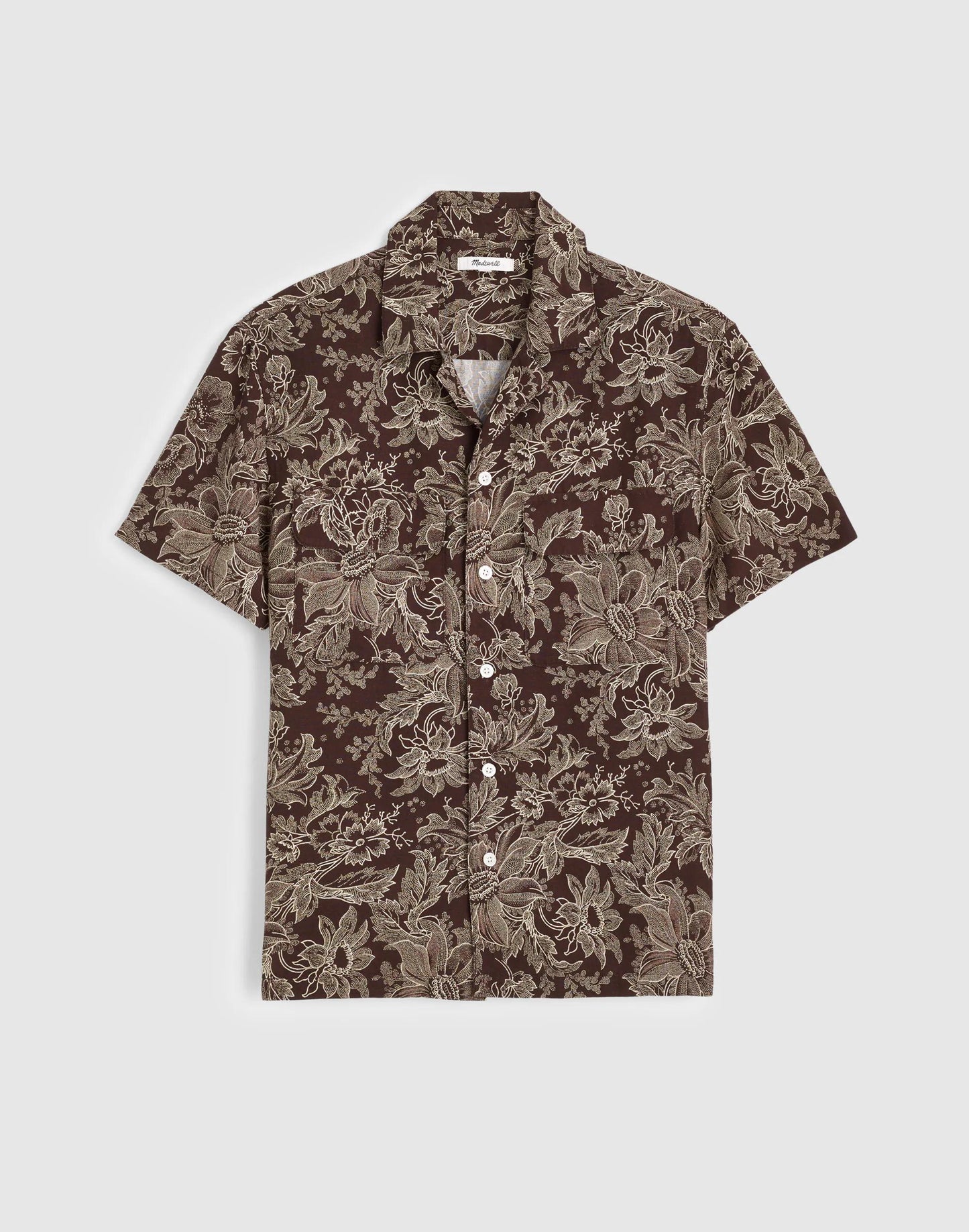 Short-Sleeve Camp Shirt in Archive Linen Blend Floral Stippled Toile Print | Madewell