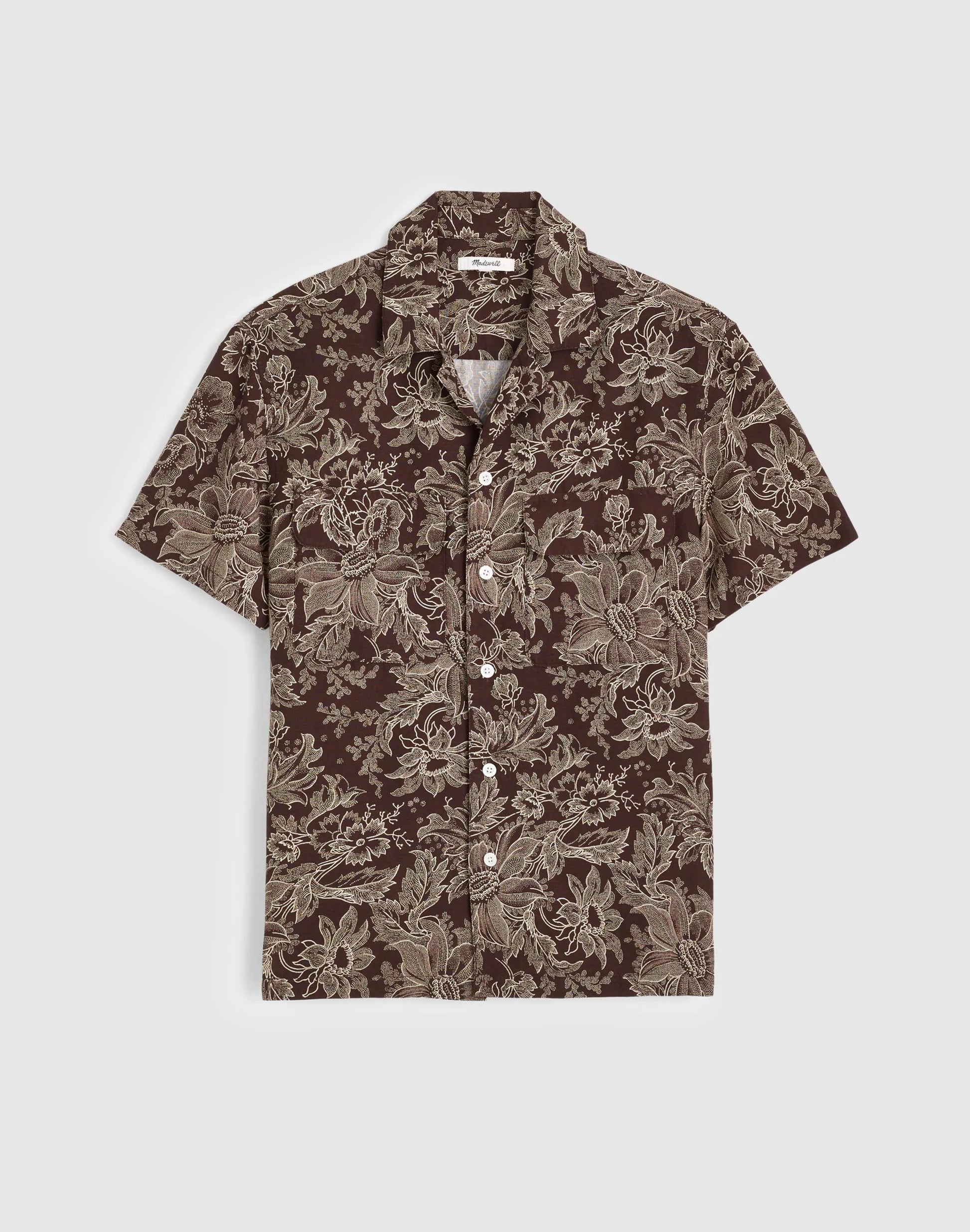 Short-Sleeve Camp Shirt in Archive Linen Blend Floral Stippled Toile Print | Madewell