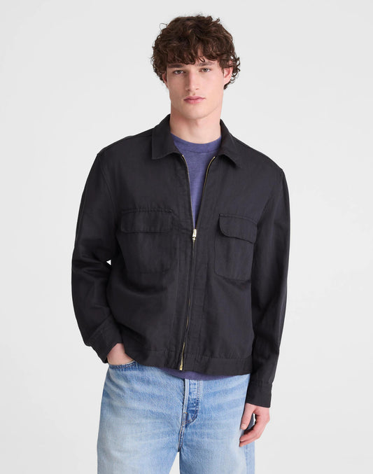 Zip-Front Jacket in Meridian Linen Blend Black | Madewell