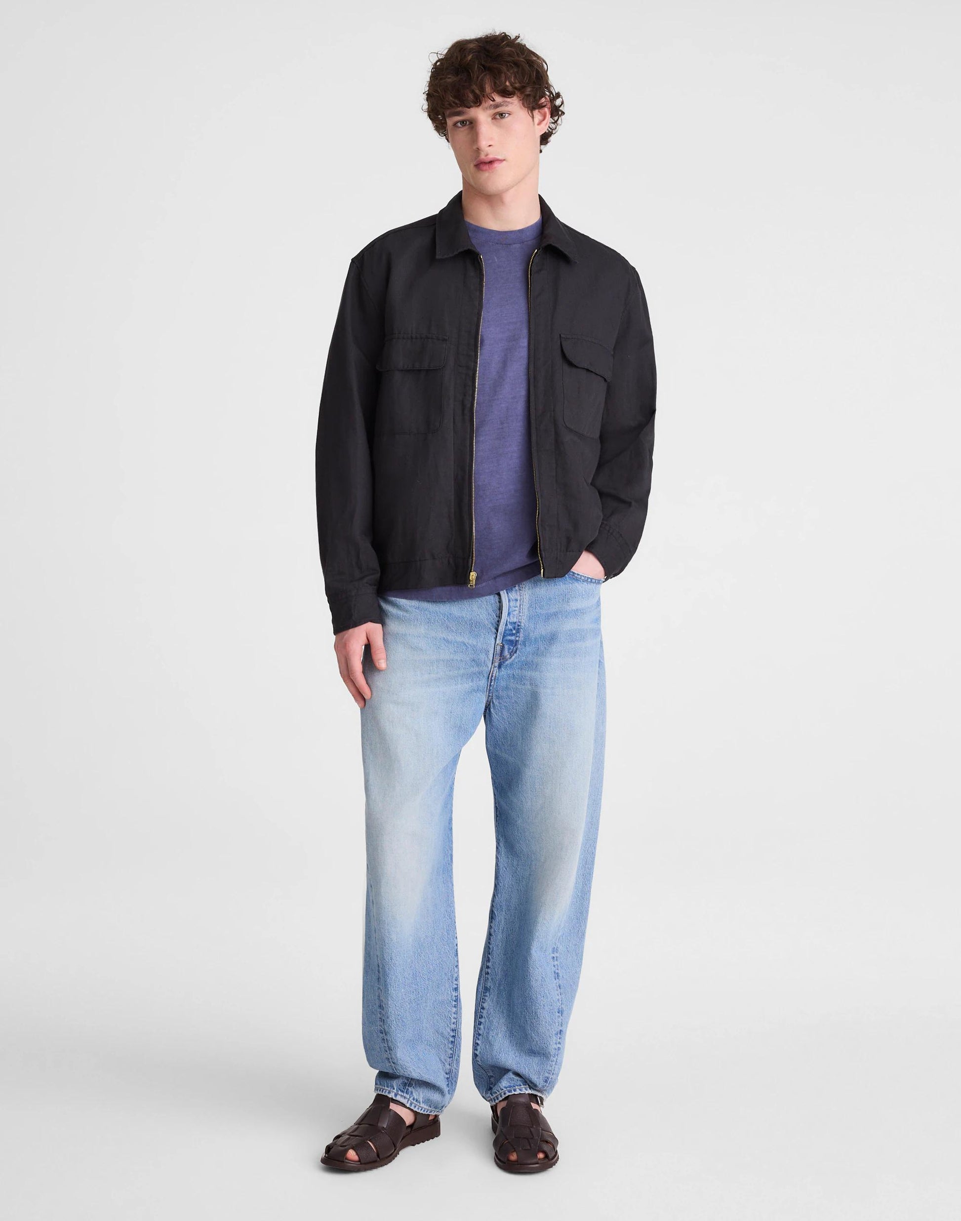 Zip-Front Jacket in Meridian Linen Blend Black | Madewell