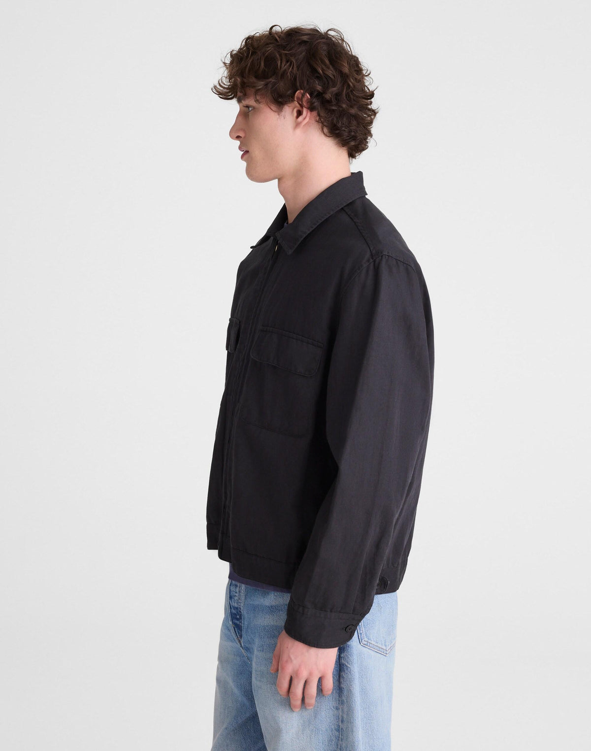 Zip-Front Jacket in Meridian Linen Blend Black | Madewell