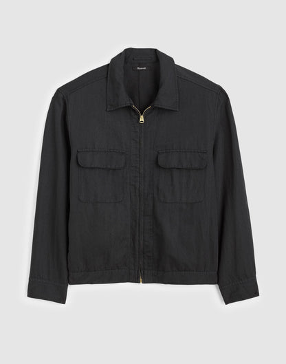Zip-Front Jacket in Meridian Linen Blend Black | Madewell