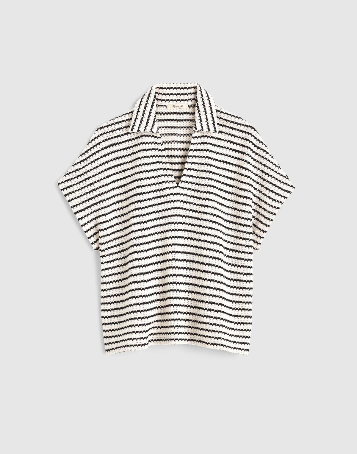 Textured-Knit Johnny-Collar Shirt Ivory And Black Tuck Stitch | Madewell