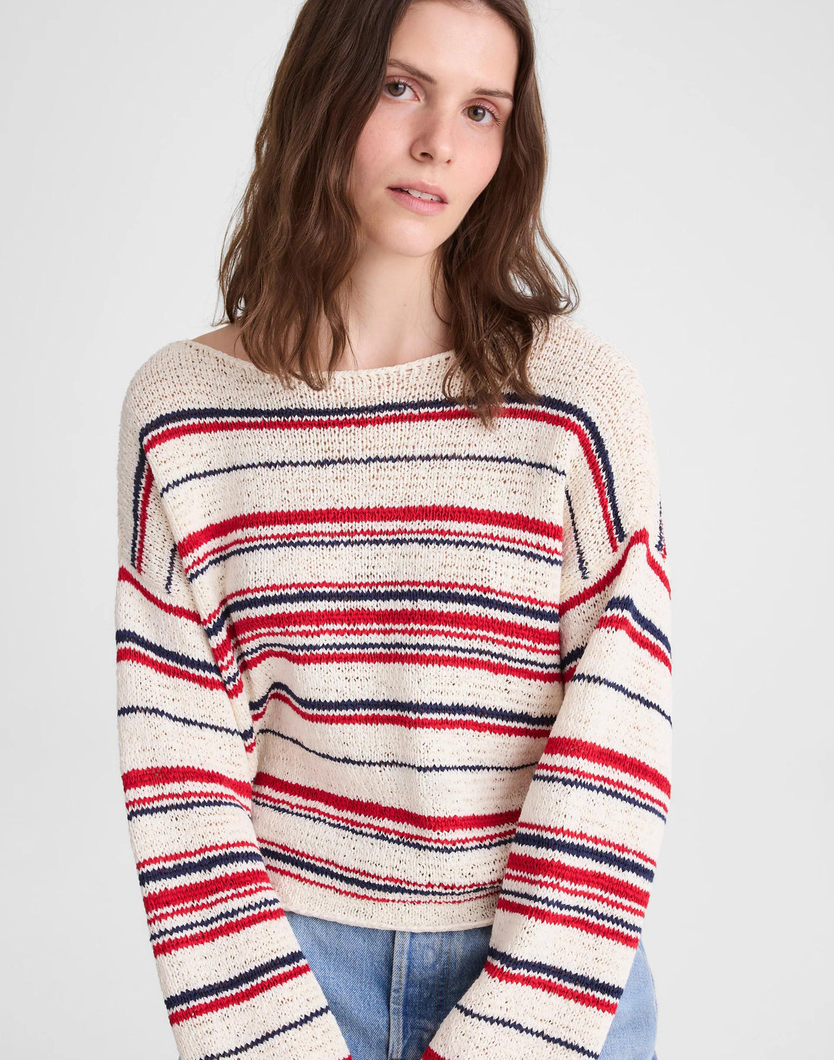 Boatneck Pullover Sweater Ivory Stripe | Madewell