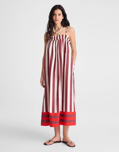 Ruffle A-Line Midi Dress in Stripe Dusty Merlot | Madewell