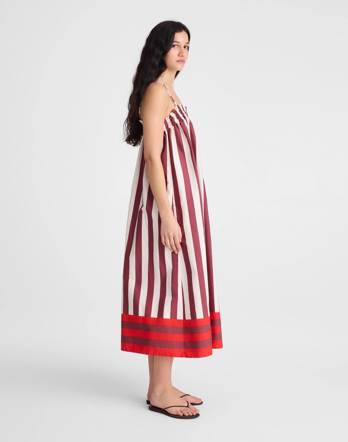 Ruffle A-Line Midi Dress in Stripe Dusty Merlot | Madewell