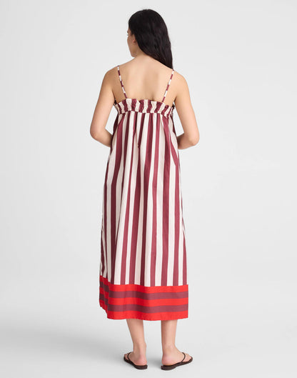 Ruffle A-Line Midi Dress in Stripe Dusty Merlot | Madewell