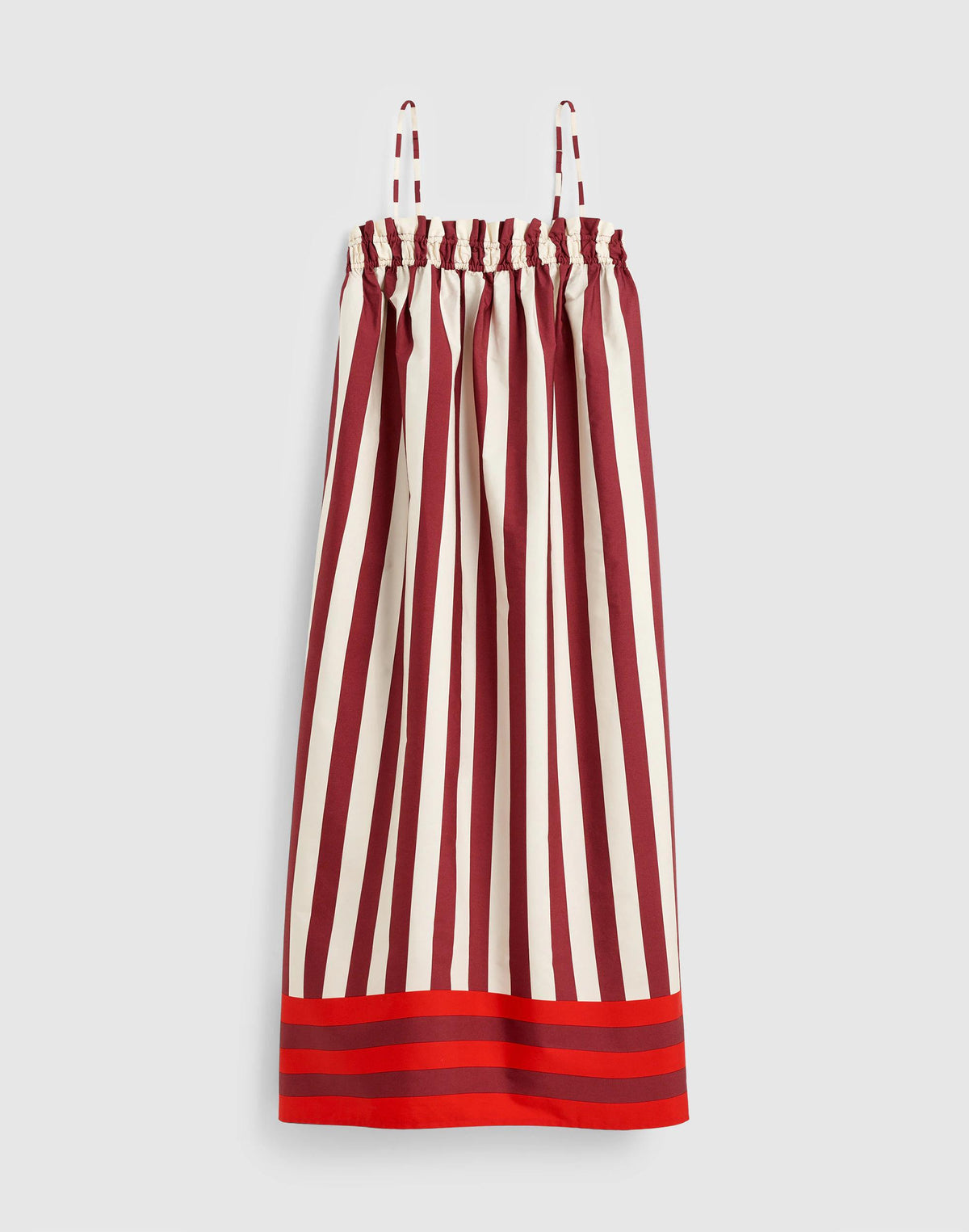 Ruffle A-Line Midi Dress in Stripe Dusty Merlot | Madewell