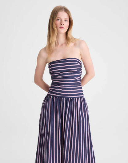 Strapless Ruched Midi Dress in Poplin Classic Indigo | Madewell