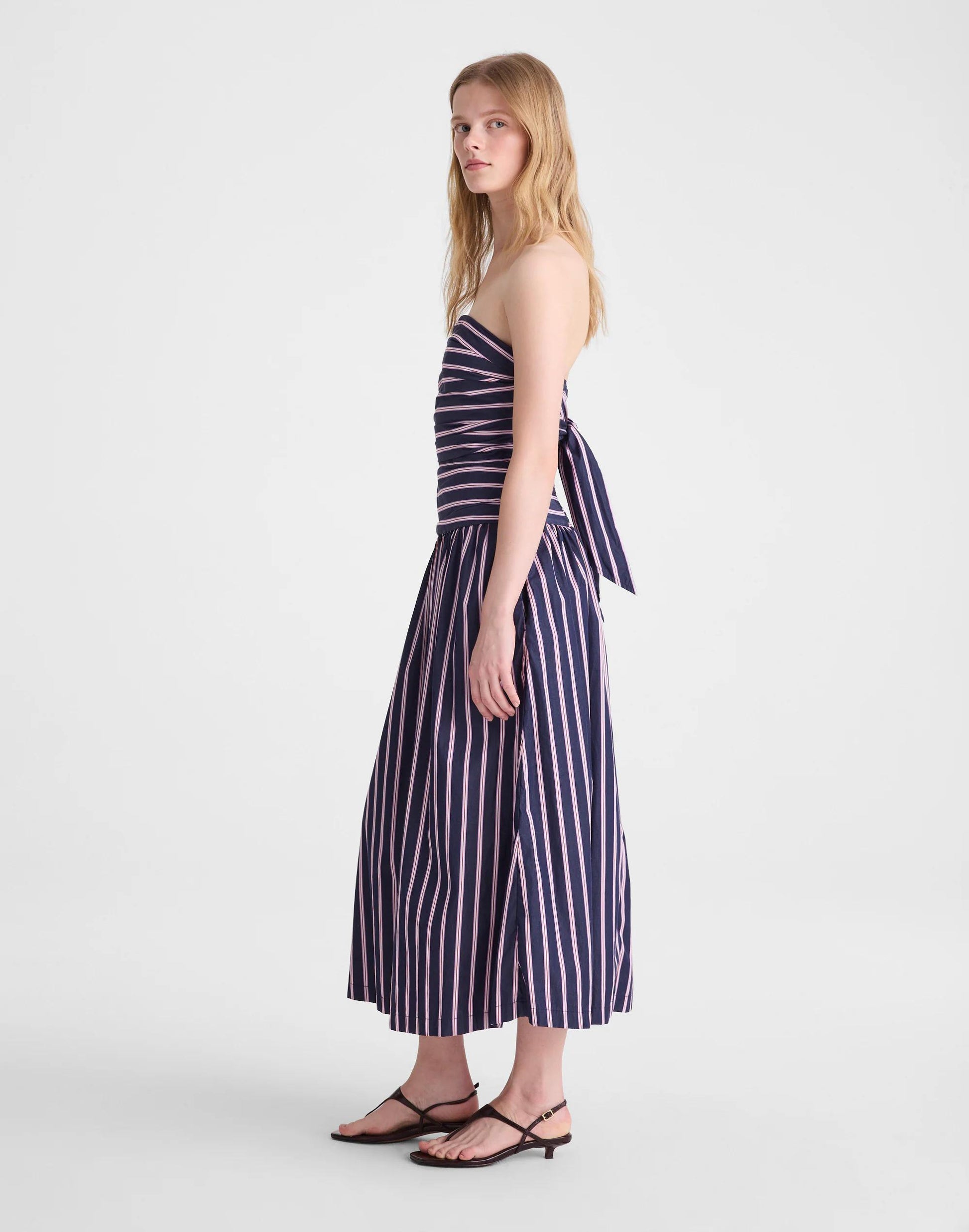 Strapless Ruched Midi Dress in Poplin Classic Indigo | Madewell