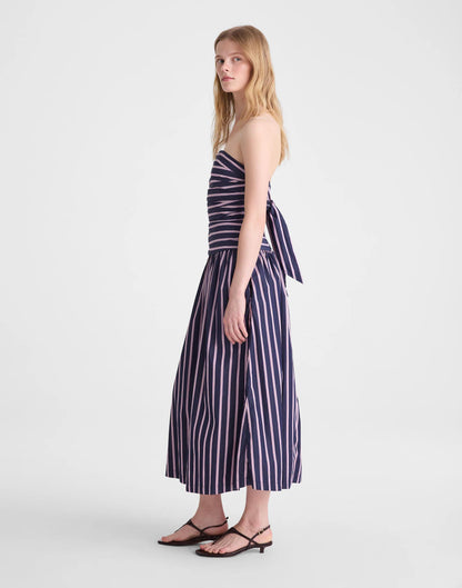 Strapless Ruched Midi Dress in Poplin Classic Indigo | Madewell