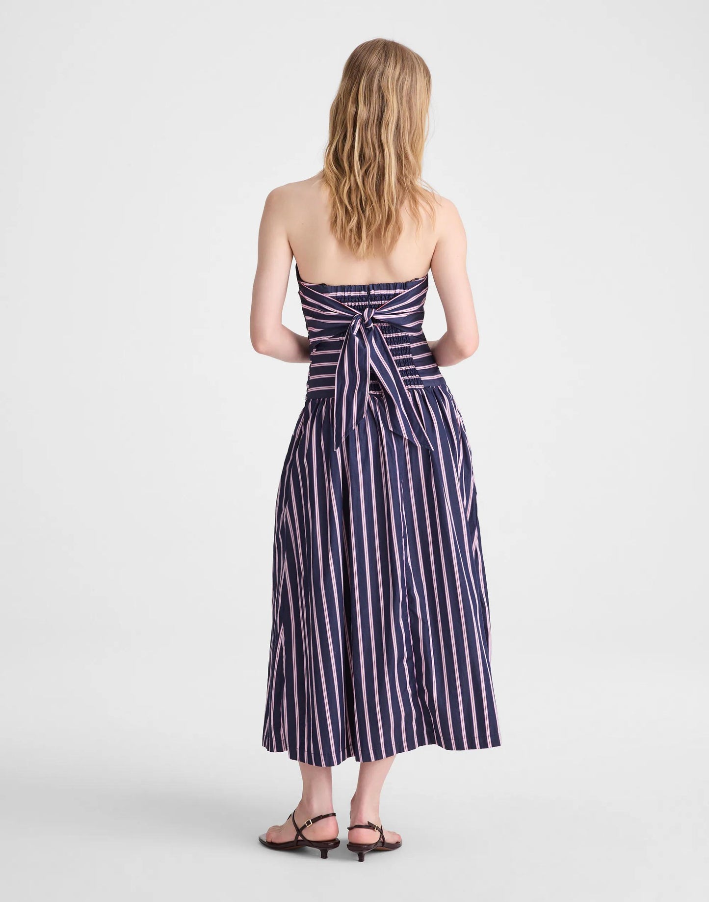 Strapless Ruched Midi Dress in Poplin Classic Indigo | Madewell