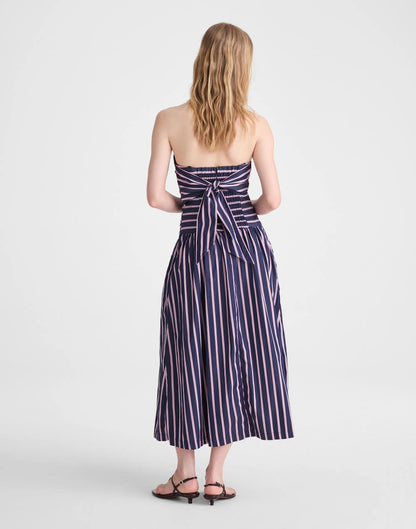Strapless Ruched Midi Dress in Poplin Classic Indigo | Madewell