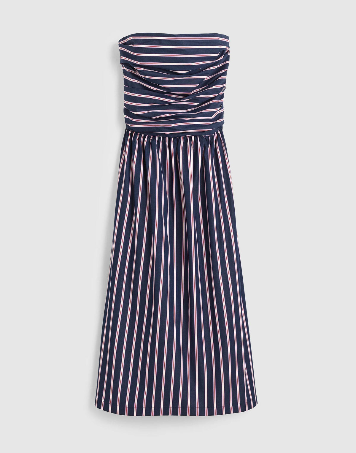 Strapless Ruched Midi Dress in Poplin Classic Indigo | Madewell