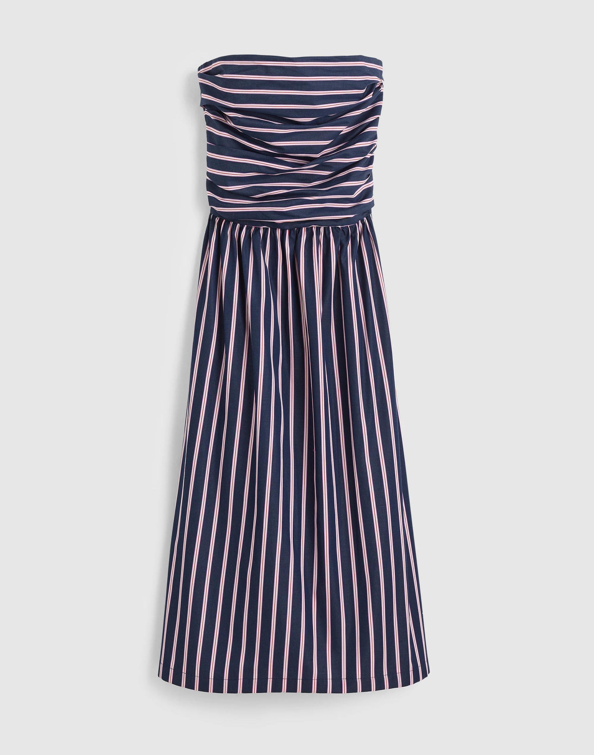 Strapless Ruched Midi Dress in Poplin Classic Indigo | Madewell